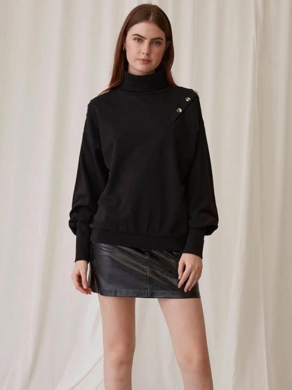 Grey State Meryl Deep Black Turtleneck Sweatshirt Size XS